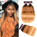 Ombre Straight Wave 4/30  Bundles 100% Human Hair With Closure Remy Hair