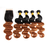 Royal Impression 1B/30 Body Wave Ombre Hair 4 pcs With Lace Closure