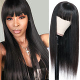 Natural Color Straight Human Hair Wigs With Bangs Human Hair Wigs For Black Women
