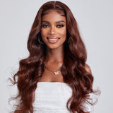 Dark Auburn Human Hair Wigs Color #33 Reddish Brown Lace Frontal Wigs | RoyalImpression