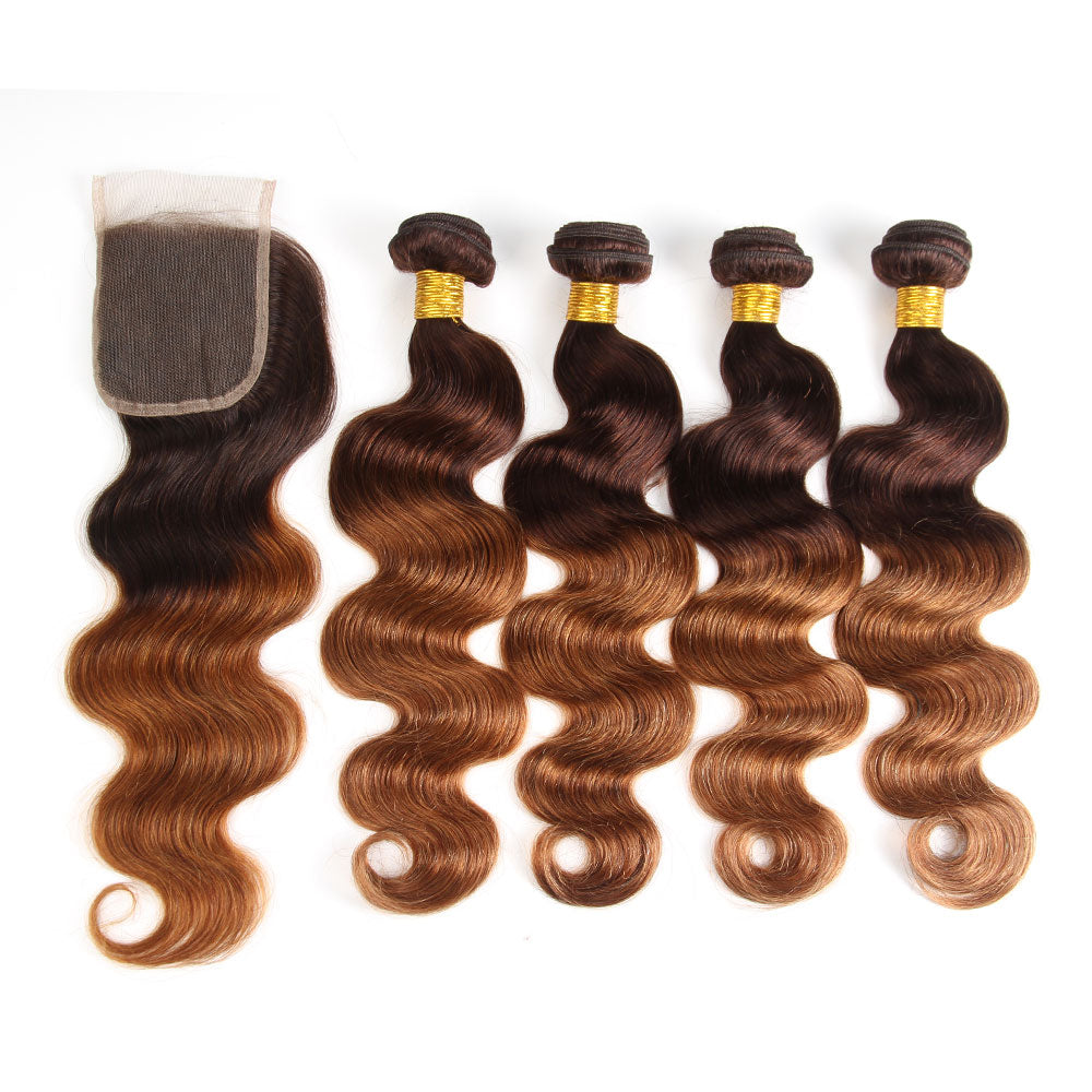 4/30 Body Wave Ombre Hair 4 pcs With Lace Closure 