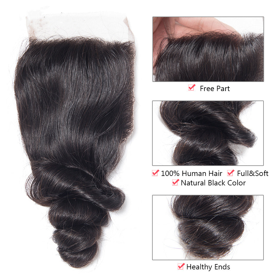 Royal Impression HAIR Loose Wave Bundles With Closure Deal 10A Grade 100% Human Virgin Hair