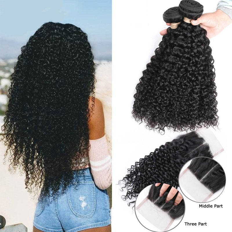Kinky Curly Hair Wefts With Closure  
