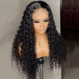 Brazilian Virgin Curly Deep Wave Transparent HD Human Hair Lace  Closure Wig