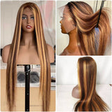 Highlight Ombre Blonde Mink Straight Human Hair 13*4 Lace Front Wigs 180% Density