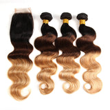 Royal Impression Body Wave Weave 1B/4/27 Honey Blonde Ombre Hair 3pcs With Lace Closure