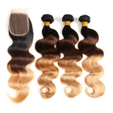 Royal Impression Body Wave Weave 1B/4/27 Honey Blonde Ombre Hair 3pcs With Lace Closure