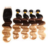 Royal Impression 1B/4/27 Body Wave Honey Blonde Ombre Hair 4 pcs With Lace Closure