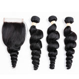 Royal Impression Virgin Brazilian Loose Wave Hair 4 Bundles Hair Weave with Closure