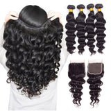 28 30 32 inch Loose Wave Bundles With Closure Peruvian Remy Human Hair Weaves