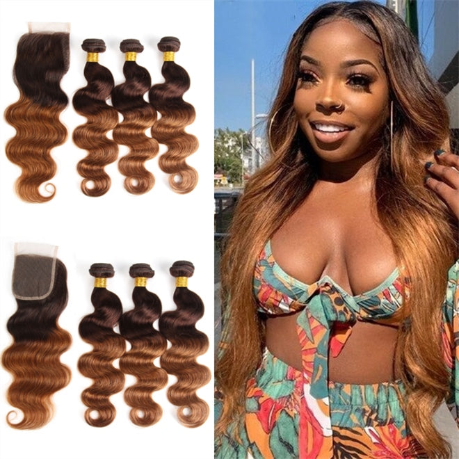 4/30 Ombre Hair 3pcs With Lace Closure