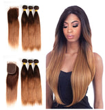 Royal Impression MInk Straight 4/30 Honey Blonde Ombre Hair 3pcs With Lace Closure