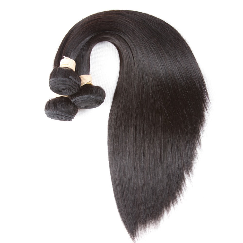 Indian Straight Human Hair 4 Bundles with Lace Closure