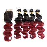 Royal Impression 1B/99J Body Wave Ombre Hair 4 pcs With Lace Closure