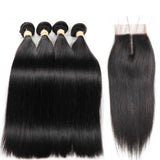 Mink Indian Straight Human Hair 4 Bundles with Lace Closure